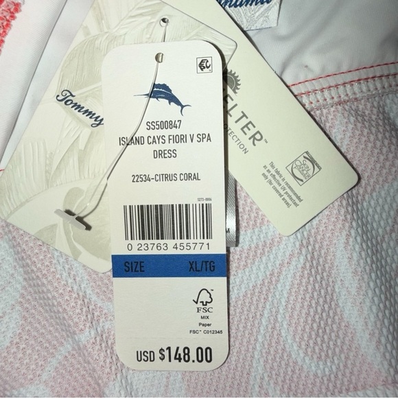 NWT TOMMY BAHAMA Island Cays Fiori V-Neck Coverup Dress - Citrus Coral XL - Picture 11 of 14